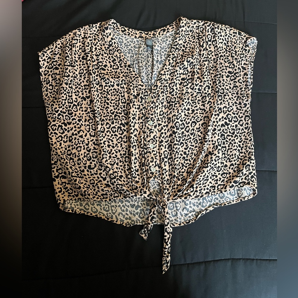 Leopard Print Tie-Front Women's Top
